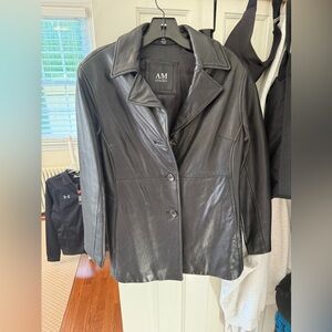 AM STUDIO 100% Black Leather Jacket for Women Petite Medium